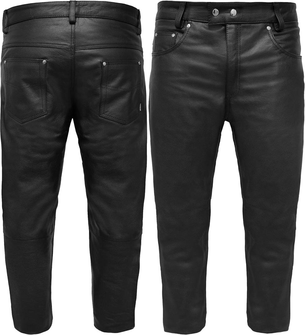 Touch&Torn Leather Pants Motorcycle Pants for Mens 30" to 44" Waist Jeans Style Pant with 5 Pockets Motorbike Pant for Biker (Black), Size: 36 Regular