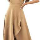 Long Black Formal Dresses for Women Gowns Evening Party Cocktail Dress, Split Elegant V Neck Wrap Ruffle Wedding Guest Dresses S