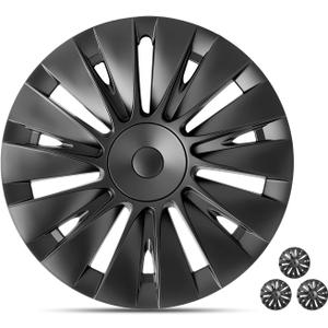 Wheel Covers for 2024 Tesla Model Y 19 Inch Hubcaps Matte Black Wheel Cover Replacement Hubcap Accessories Gemini Rim Protector Hub Caps Compatible with 2021 2022 2023 2024 Model Y Pack of 4