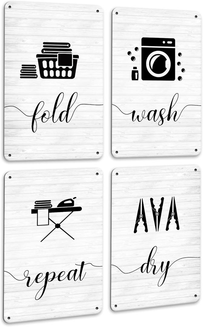 Drsoum Laundry Room Wall Metal Signs Art Wash Dry Fold Repeat Signs Funny Farmhouse Rustic Decor 12x8 inch
