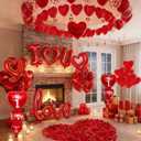 36in I Love You for Her/Him Balloons, 1126pcs Happy Anniversary Decorations with Red Heart Confetti Balloons Rose Petals, Heart Hanging for Valentines Anniversary Day Wedding Romantic Special Night