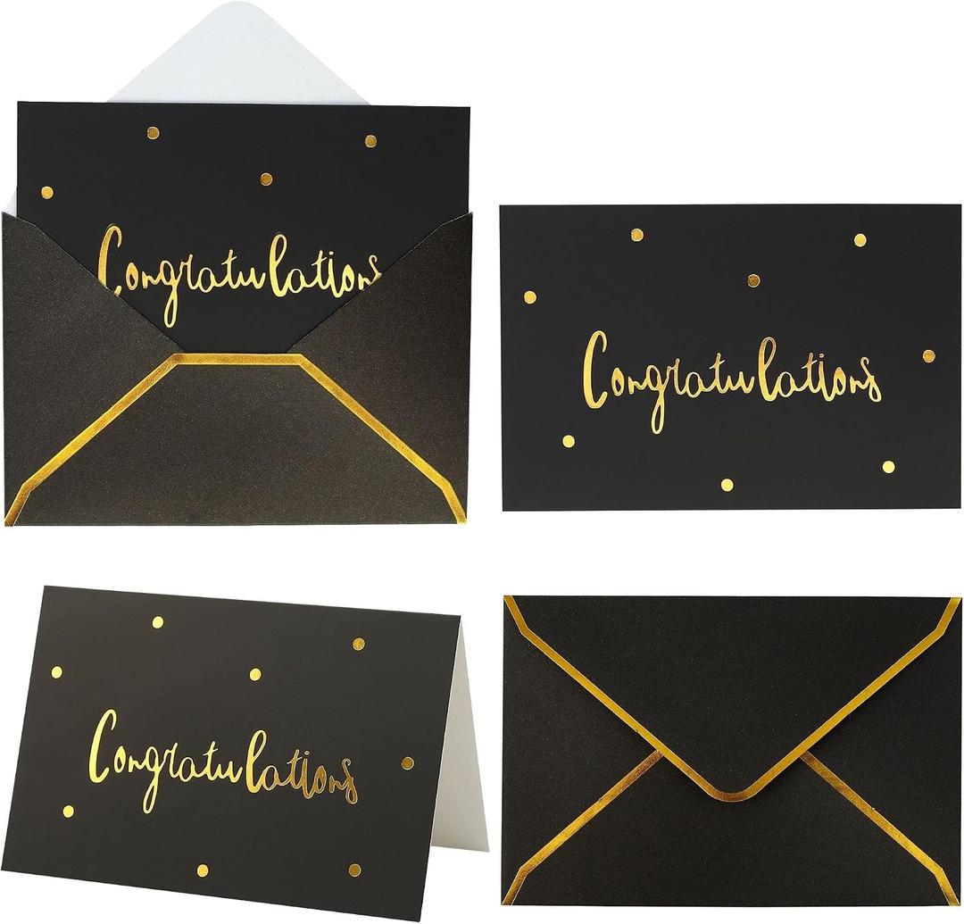 Winoo Design Gold and Black Congratulations Cards with Envelopes - 36 PK - 4x6 Inches, Graduation Cards Pack, Graduation Engagement New Home Congrats Card