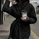 BTFBM Women Button Down Quilted Jacket Coat 2023 Fall Winter Fashion Belt Pockets Removable Padded Hood Puffer Outerwear M Black