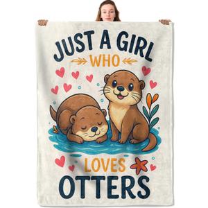 Cute Otter Flannel Blanket 50"x60" Adorable Cartoon Animal Illustration Lightweight Throw Blankets Birthday for Girls Women Office Bedroom Sofa Travel Home Decorate