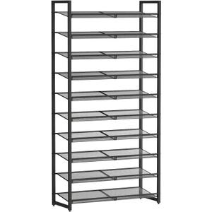 Shoe Rack, 10-Tier Metal Shoe Organizer, Tall Shoe Rack for Closet,entryway,Garage, with Adjustable Flat or Angled Shelves, 42-50 Pairs,Shoes That can accommodate The Whole Family. (Black)
