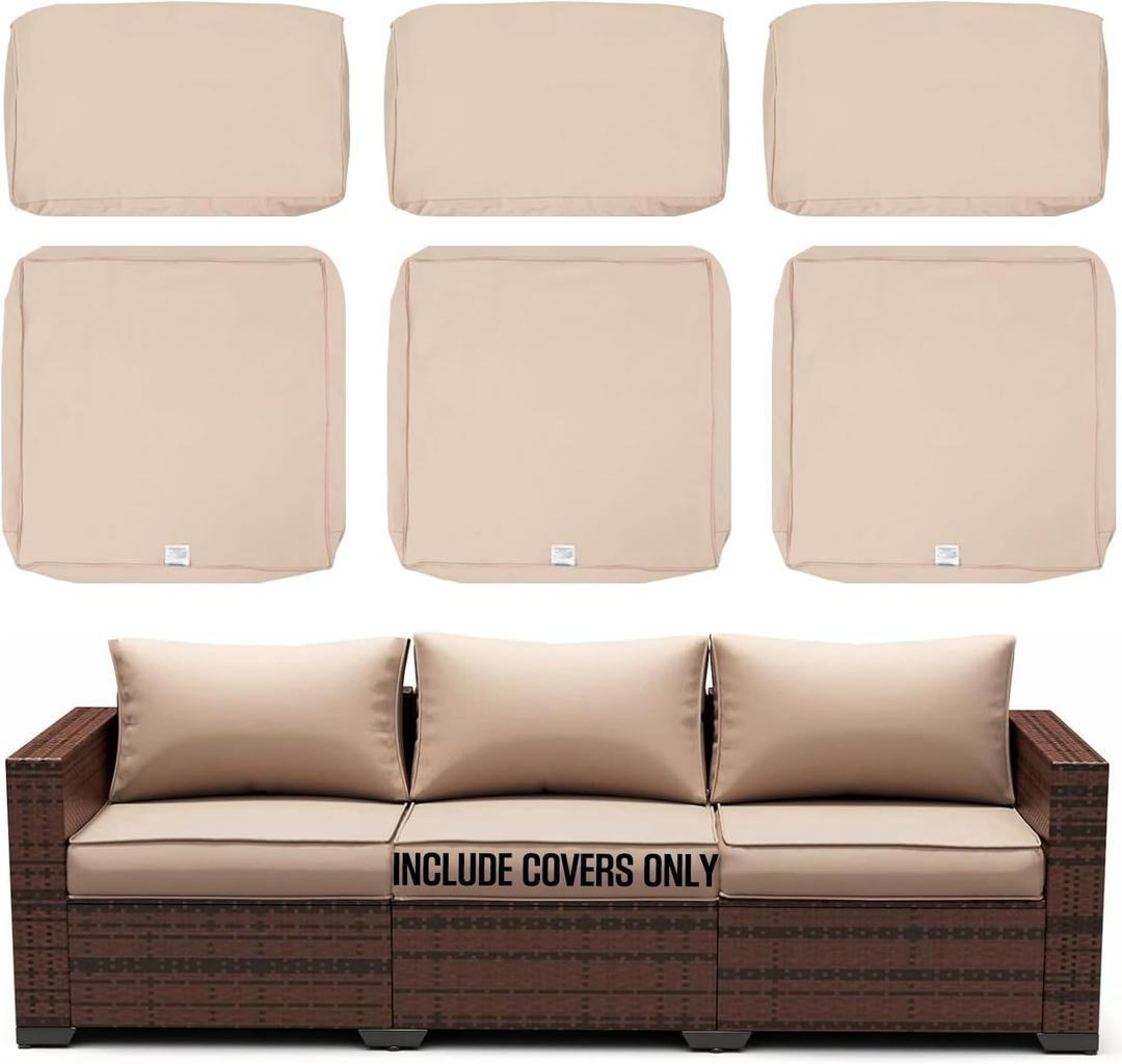 ClawsCover 6Pack Outdoor Patio Seat and Back Cushions Replacement Covers Fit for 3-Seater Wicker Rattan Furniture Conversation Set Sectional Couch,Light Khaki-Included Covers Only ClawsCover 6Pack Outdoor Patio Seat and Back Cushions Replacement Covers Fit for 3-Seater Wicker Rattan Furniture Conversation Set Sectional Couch,Light Khaki-Included Covers Only