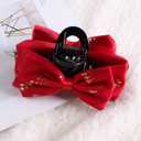 Christmas Hair Claw Clips Gold Snowflake Hair Clips for Women Red Bow Hair Clip Xmas Large Hair Accessories Hair Barrettes 1Pcs (Red)