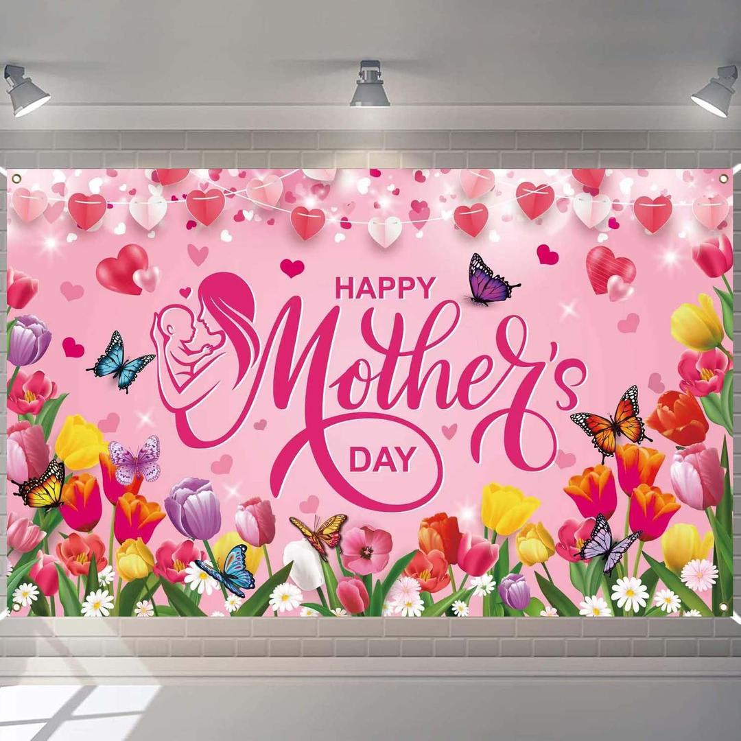 Happy Mothers Day Banner Large 70x43 Inch Mothers Day Party Decorations Indoor Outdoor Decor