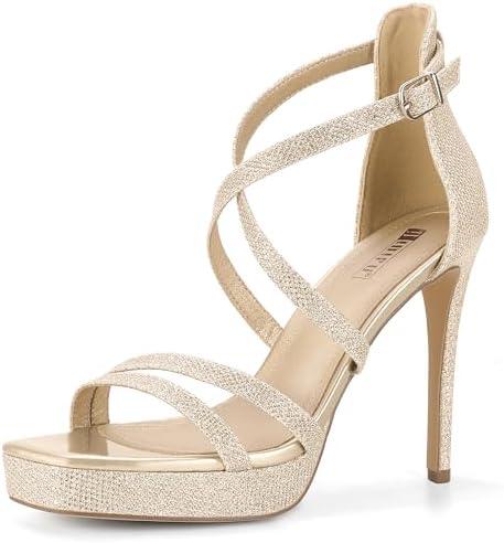 IDIFU IN4 Platform High Heels for Women Strappy Heeled Sandals Square Toe Heels Stiletto Heels Women's Wedding Party Bridal Sexy Dress Shoes Open Toe Heels ( Size 5 )