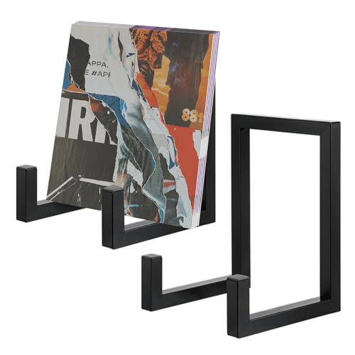 BOHUIZ 2 Pcs Vinyl Record Storage, Black Metal Tabletop Record Holder for Albums, Record Display Stand for Any Size Records