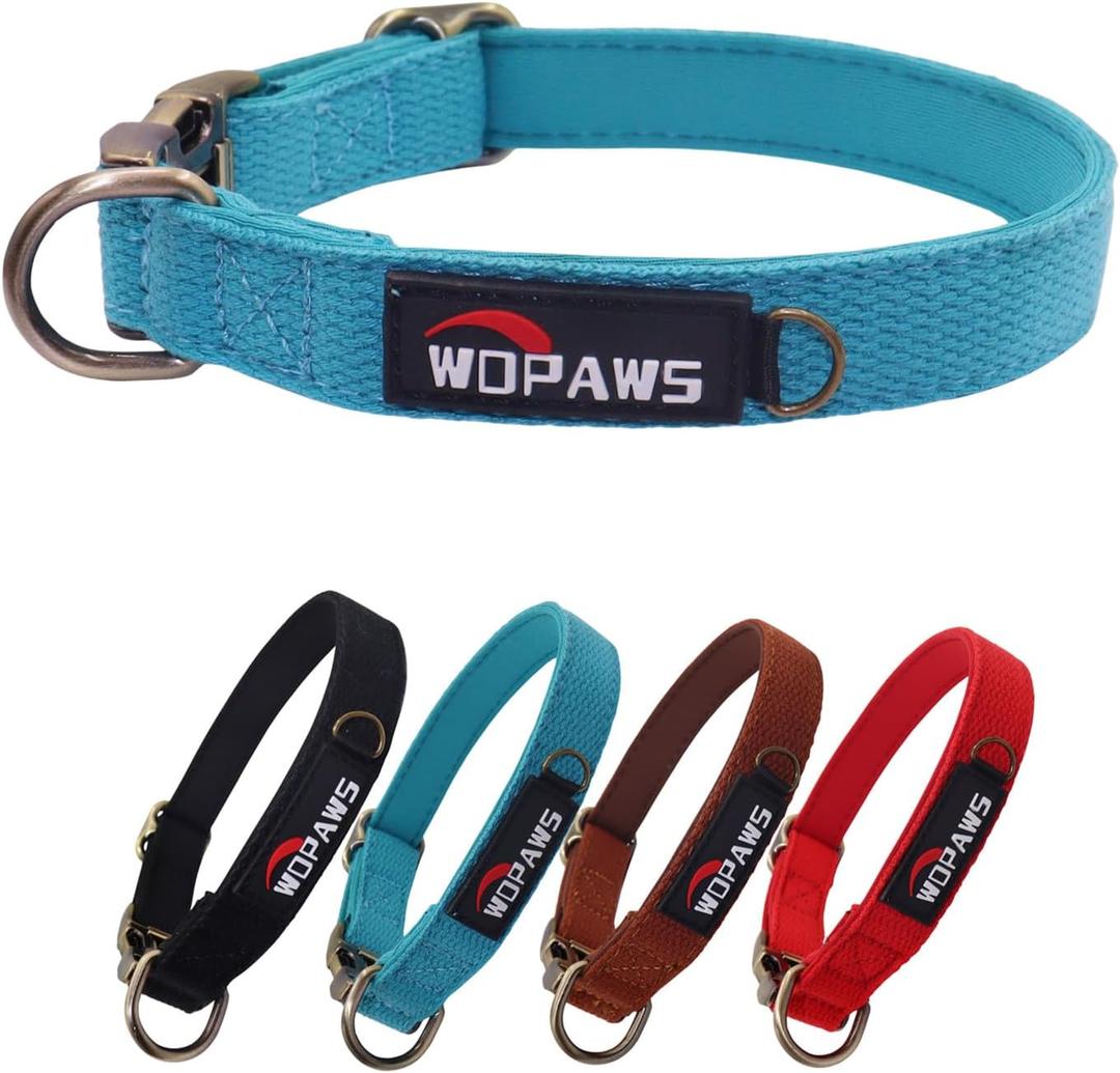 Dog Collar Polyester Cotton Webbing with Neoprene Inner Quick Release Bronze-Colored Buckle for Small Dogs (Blue, S)