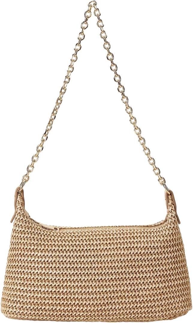Verdusa Women's Straw Woven Shoulder Bag Tote Handbag Summer Beach Purse (Khaki)