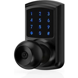 Keyless Entry Door Lock with Code, Keypad Door Lock with Handle, Touchscreen Door Knob with Keypad for Front Door Garage Bedroom Home, Auto-Lock, Matte Black