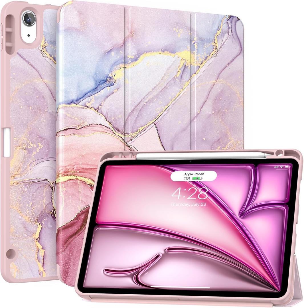 Soke Case for New iPad Air 11 Inch (M3/M2, 2025-2024), iPad Air 5th/4th Generation 10.9 Inch (2020-2022) with Pencil Holder, Soft TPU Back Cover & Auto Sleep/Wake, Dreamy Marble