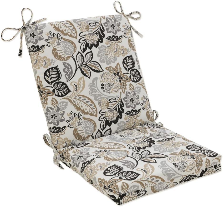 Pillow Perfect Floral Indoor/Outdoor Solid Back 1 Piece Square Corner Chair Cushion with Ties, Deep Seat, Weather, and Fade Resistant, 36.5" x 18", Black/Tan Dailey, 1 Count