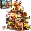 City Ice Cream House Building Set with Lights, 1377 PCS Dessert Shop Building Block Toy with Chocolate Sundae Cone, Sweet Workshop Construction Model for Adults Teens Kids Boys Girls Ages 12+