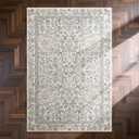 Jinchan Zenith Floral 3x5 Area Rug Machine Washable Soft Low-Pile Non-Slip Vintage Botanical Aesthetic Throw Carpet for Entryway Bedroom Kitchen Living Room Nursery Blue/Cream