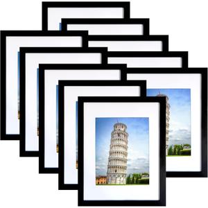 SESEAT 8x10 Picture Frame Set of 10, Display Pictures 5x7 with Mat or 8x10 Prints without Mat, Tabletop or Wall Mounting, Black