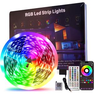 50 FT LED Lights For Bedroom, Music Synchronized RGB Color Changing LED Strip Lights, With 44 Key Infrared Remote Control and Application Control, Room Home Living Room Kitchen Decoration Party