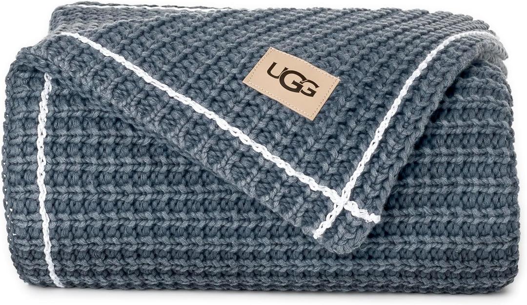 UGG Luna Knit Throw Cotton Chunky Soft Throw Blanket for Couch or Bed Cozy Washable Giftable Lightweight Blanket for Living Room or College Dorm, 50-inch x 70-inch, Imperial Blue