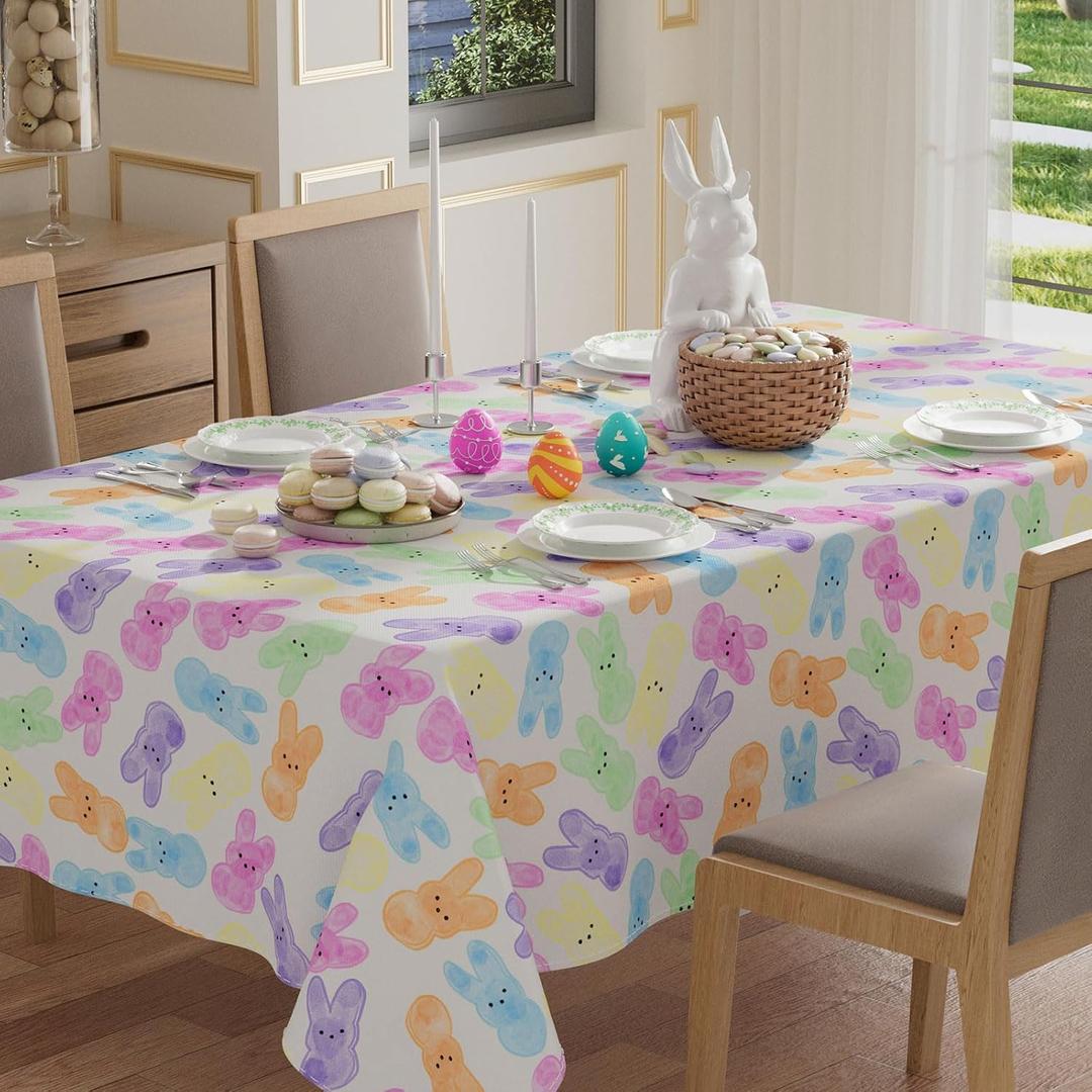 XCHI Colorful Watercolor Cute Bunny Rabbits Easter Tablecloth Rectangle Table Cloth Washable Table Covers for Indoor Dining Home Party Decorations 60x84 Inch