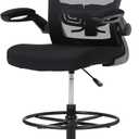Drafting Chair Tall Office Chair Mid-Back Mesh Ergonomic Computer Chair High Adjustable Standing Desk Chair with Lumbar Support Adjustable Foot Ring and Flip-Up Arms (Black)