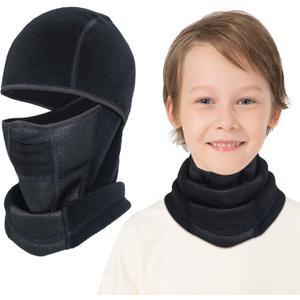 Venswell Kids Balaclava Windproof Ski Mask Winter Face Warmer for Cold Weather Boys Girls (One Size, A-1-black)