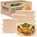 100 Piece (50 Pack) Meal Prep Containers with Lids,32 oz Resuable Cornstarch Material Salad Containers, Plant-based Lunch Boxes, Plastic Take Out Bowls BPA Free, Microwave Freezer Safe, Stackable