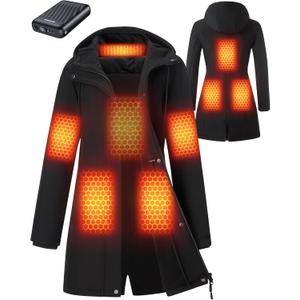 Graphene Heated Jackets for Women with 12V 18400mAh Battery Pack, Hood Fleece Lined Windproof Waterproof Coat (Medium, Black)