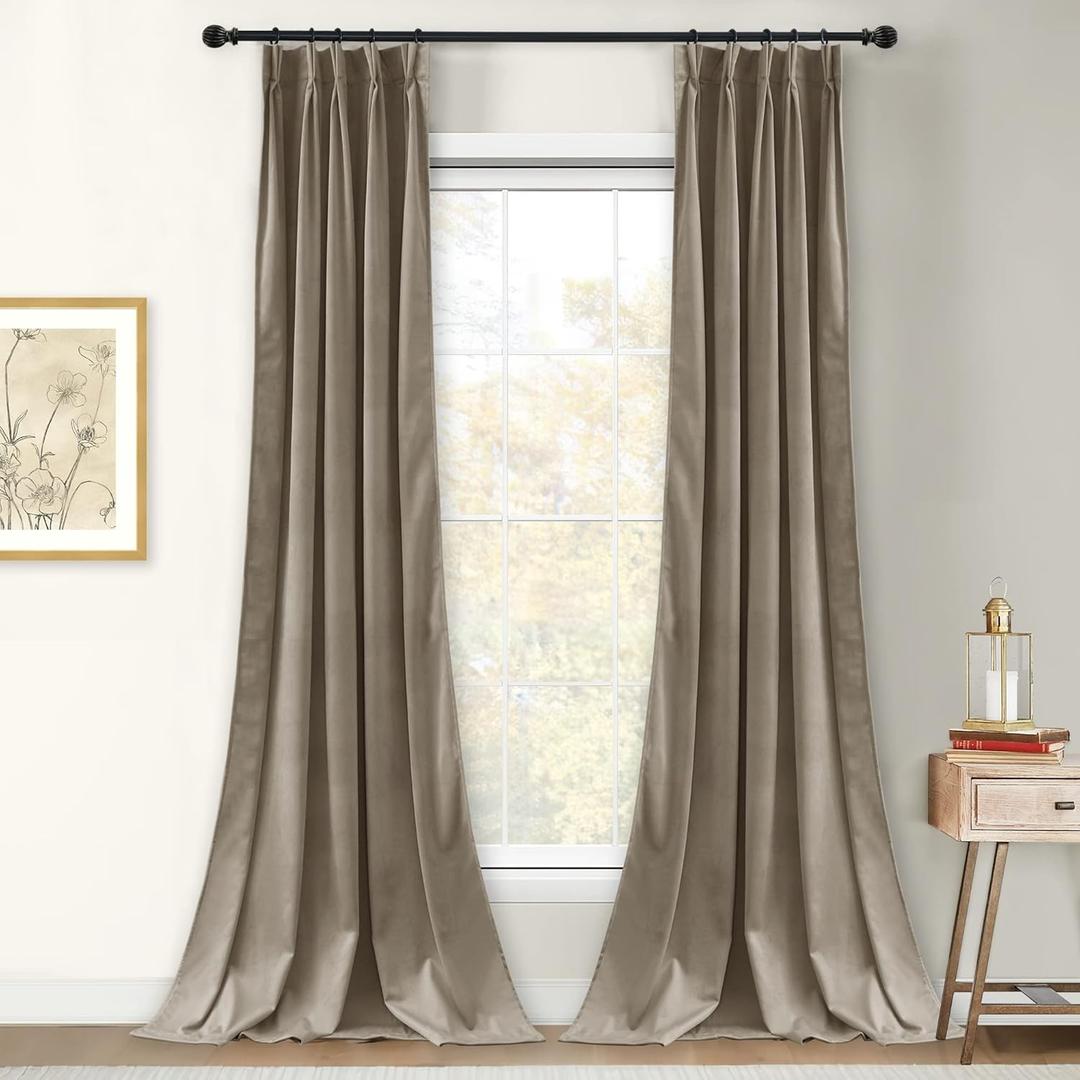 StangH Camel Beige Velvet Curtains 108 inches Long, Pinch Pleated Room Darkening Bedroom Drapes Thermal Insulated Luxury Home Decoration for Office Living Room, W30 x L108, 2 Panels