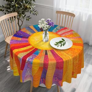 Eikione 70In Round Tablecloths Stain Resistant Tablecloth Wrinkle Free Circle Table Clothes,Washable Reusable Polyester Table Covers (Rainbow 70In)