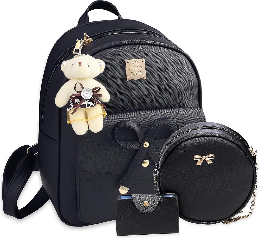 K.E.J. Mini Backpack for Women Bowknot Leather Backpack 3-PCS Cute Small Backpack Purse for Ladies