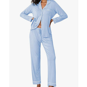 Ekouaer Pajamas Women's Long Sleeve Sleepwear Soft Button Down Loungewear Pjs Lounge Set Nightwear, XS