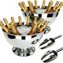 2 Packs Premium Stainless Steel Champagne Bucket, 15.3" Large Capacity Ice Bucket with Detachable Base, Mirror Polished Inside & Out, Heavy Duty Wine Chiller for 8 Bottles, Ideal for Parties, Weddings