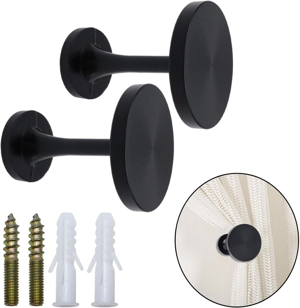 Curtain Tiebacks 2 Pack Curtain Holdbacks Zinc Alloy Curtain Tiebacks Wall Mounted with Screws, Decorative Curtain Holders for Drapes Stylish Black Curtain Tieback Hooks for Home Office