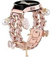 Newlibery Gold Metal Band with Charms Women 20mm Adjustable Double Chain Watch Strap Compatible with Samsung Galaxy Watch 7/6/5/4/Active 2/4 6 Classic/5 Pro/FE 40mm 42mm 43mm 44mm 45mm 46mm 47mm Gift