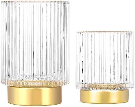 DASITON Makeup Brush holder Organizer,Crystal Cosmetic Makeup Brush Glass Brushes Storage Holder, Vintage Make Up Brush Cup Pen Pencil Holder striped vase(Clear S+L)