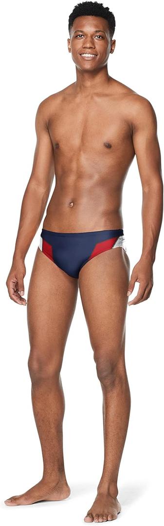 Speedo Men's Swimsuit Brief Endurance+ Splice Team Colors (Size 30, Edge Navy/Red)