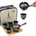 LURRIER Porcelain Chinese Gongfu Tea Set,Portable Teapot Set with 360 Rotation Tea maker and Infuser,Portable All in One Gift Bag for Travel,Home,Gifting,Outdoor and Office (Floral Blue)