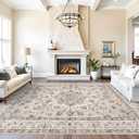 Washable 9x12 Large Area Rug: Non-Slip Stain Resistant Living Room Rugs Vintage Lightweight Durable Bedroom Carpet Soft Medallion Farmhouse Floor Mat for Dining Room Home Office 9x12 Beige/Cream