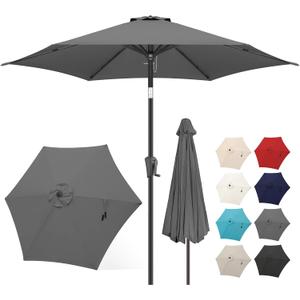 FLAME&SHADE 7.5ft Patio Umbrella - Outdoor Umbrella with Push Button Tilt and Crank for UV Protection, Table Market Umbrella for Garden, Deck, Backyard, Pool and Beach(Anthracite)
