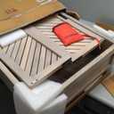 Mezzeta Decorative Modern Two-Door Floating Bathroom Cabinet; 22 x 7 x 28; Natural Wood; Decorative Solid Mango Wood Over The Toilet Storage Cabinet with Slatted Chevron