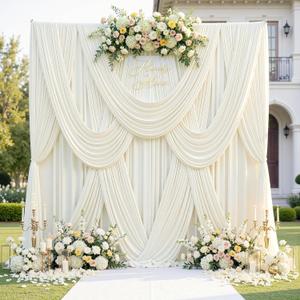 50ft x 12ft Wrinkle Free Ivory Backdrop Curtains for Parties, 10 Panels Silky 12FT Long Photo Backdrop Drapes Back Drop Cloth for Wedding Birthday Photography Background Decor, 5FT12FT_10 Panels