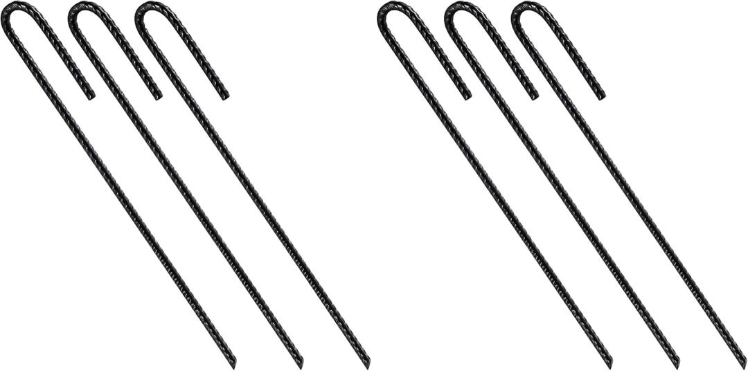Rebar U/J Hook Extra Heavy Duty, 12 inch x 1/4 inch Rust Proof Coated Steel Ground Anchors for Garden, Tent, Trampoline (10pcs, J-Hook) (Pack of 2)