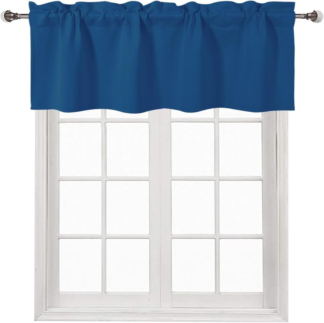 DWCN Valance Curtains for Kitchen Solid Rod Pocket Window Treatments Curtain Valance for Kitchen Bathroom Windows 42x18 inch Long, 1 Panel Classic Blue