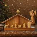 Christmas Wood Nativity Scene Set Decoration 3.9 x 11.8 Inch Rustic Manger Stable Tabletop Decor Vintage Wood Nativity Scene Stable Crche for Christmas Home Table Fireplace Shelves Desk Decor