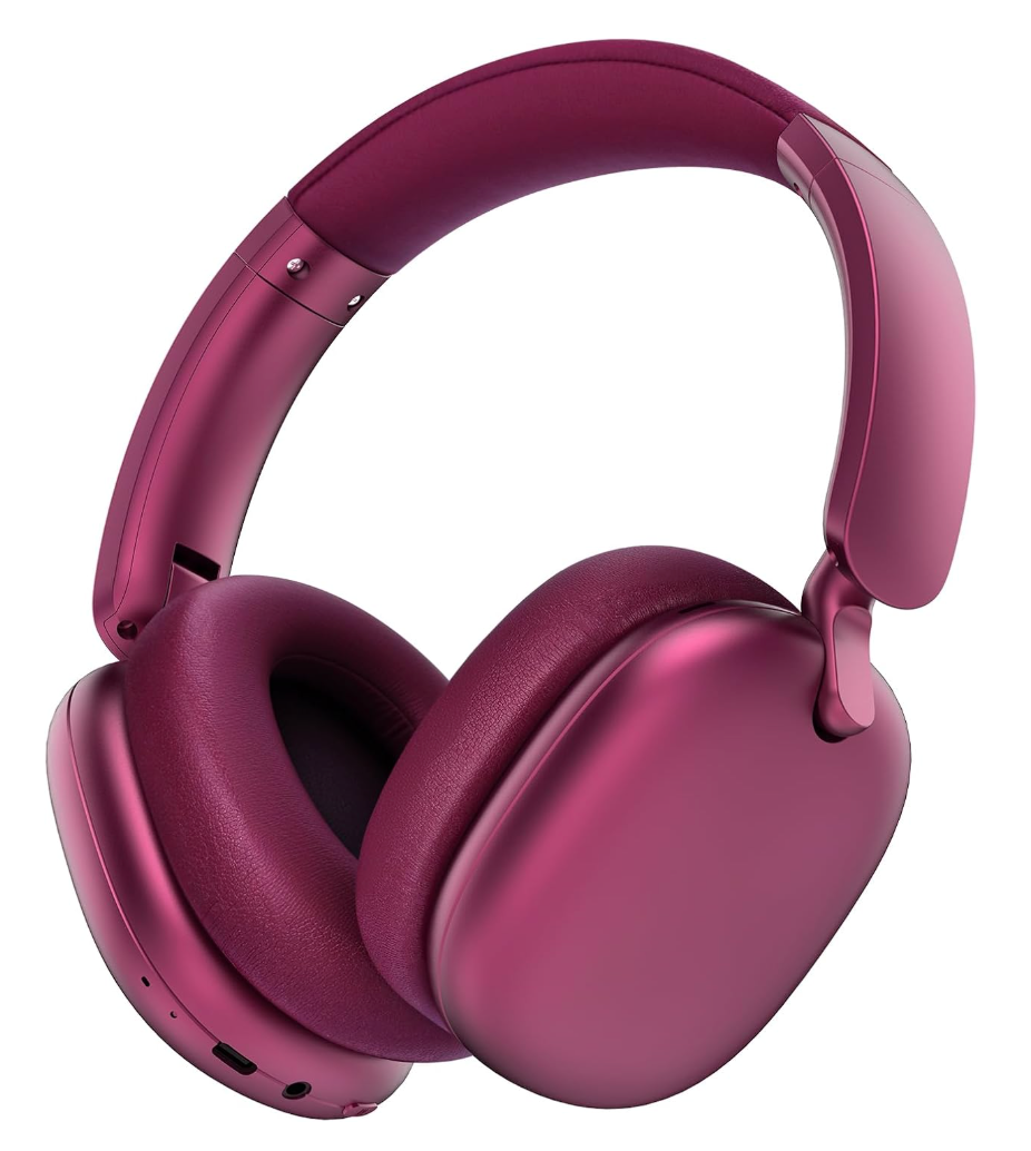 RORSOU C6 Active Noise Cancelling Headphones, Wireless Over Ear Bluetooth Headphones, 60H Playtime, Lightweight Folding Deep Bass Comfort Fit Ear Cups Headset with Mic for iPad/Travel/PC/Home Red