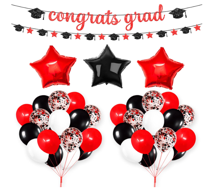 KatchOn, Red and Black Graduation Decorations 2025 - Pack Of 37 | Giant 40 Inch, 2025 Black balloons, Congrats Grad Banner for Graduation Decorations Class of 2025 | 2025 Graduation Party Decorations