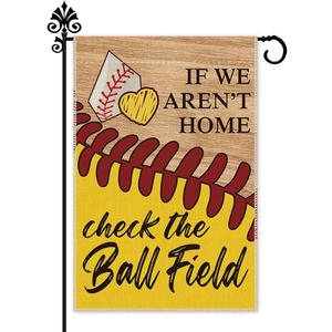 Hafhue If We Aren't Here Check The Ball Field Baseball Sport Garden Flags Outdoor Farmhouse Decorations Waterproof Double Sided Printing 12x18 In, Funny Gift for Baseball Lovers