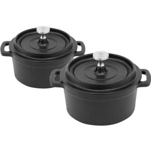 Mini Cocotte 8 oz Mini Dutch Oven 0.25 qt. Cast Iron Garlic Roaster for Oven Garlic Confit Pot Ramekins with Lids Oven Safe Set of 2, Black